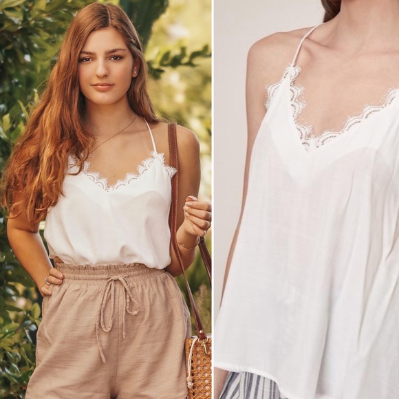 Tops - 🌿 The Sophia Lace Trim V-Neck Camisole